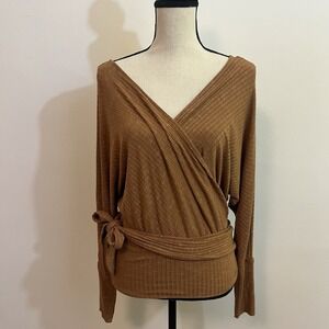 We The Free S Wrapped Shirt Boho Tie Waist V Neck Long Sleeve Open Back